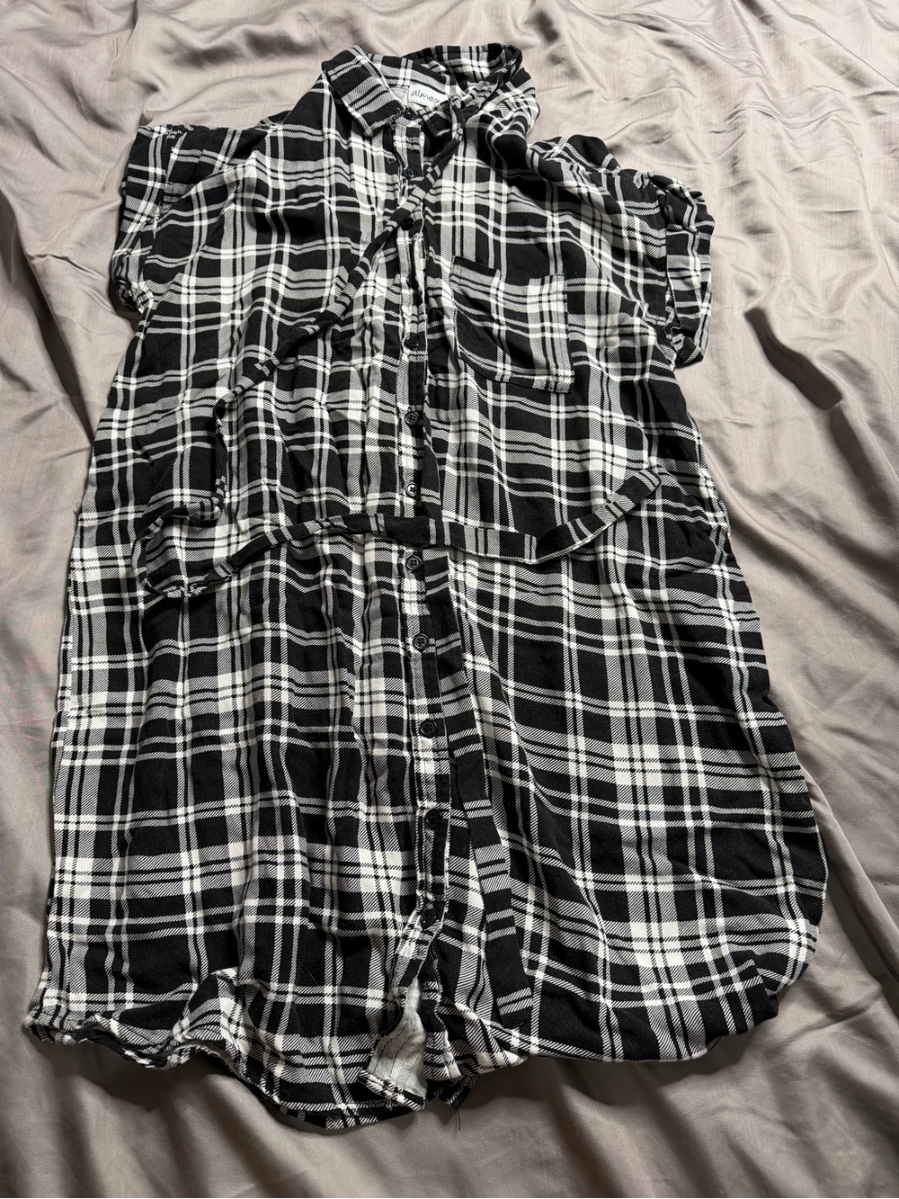 Almost Famous Black and White Plaid Mini Shirt Dress